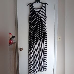 Fever Black and White Asymmetrical Maxi Dress
